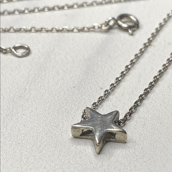 17" Sterling silver star pendant paper clip chain necklace 925 - Picture 2 of 10